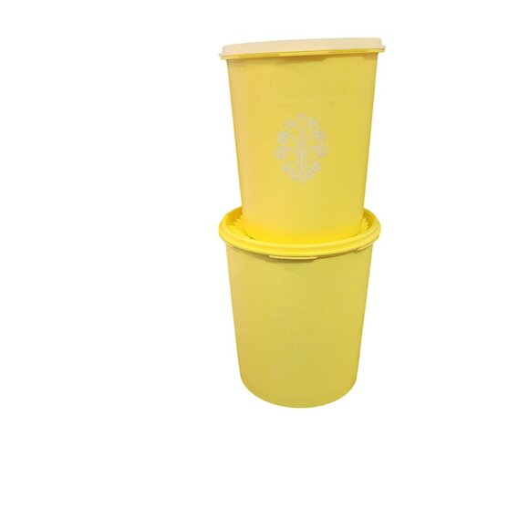 Tupperware Vintage Yellow Servalier canisters starburst seals